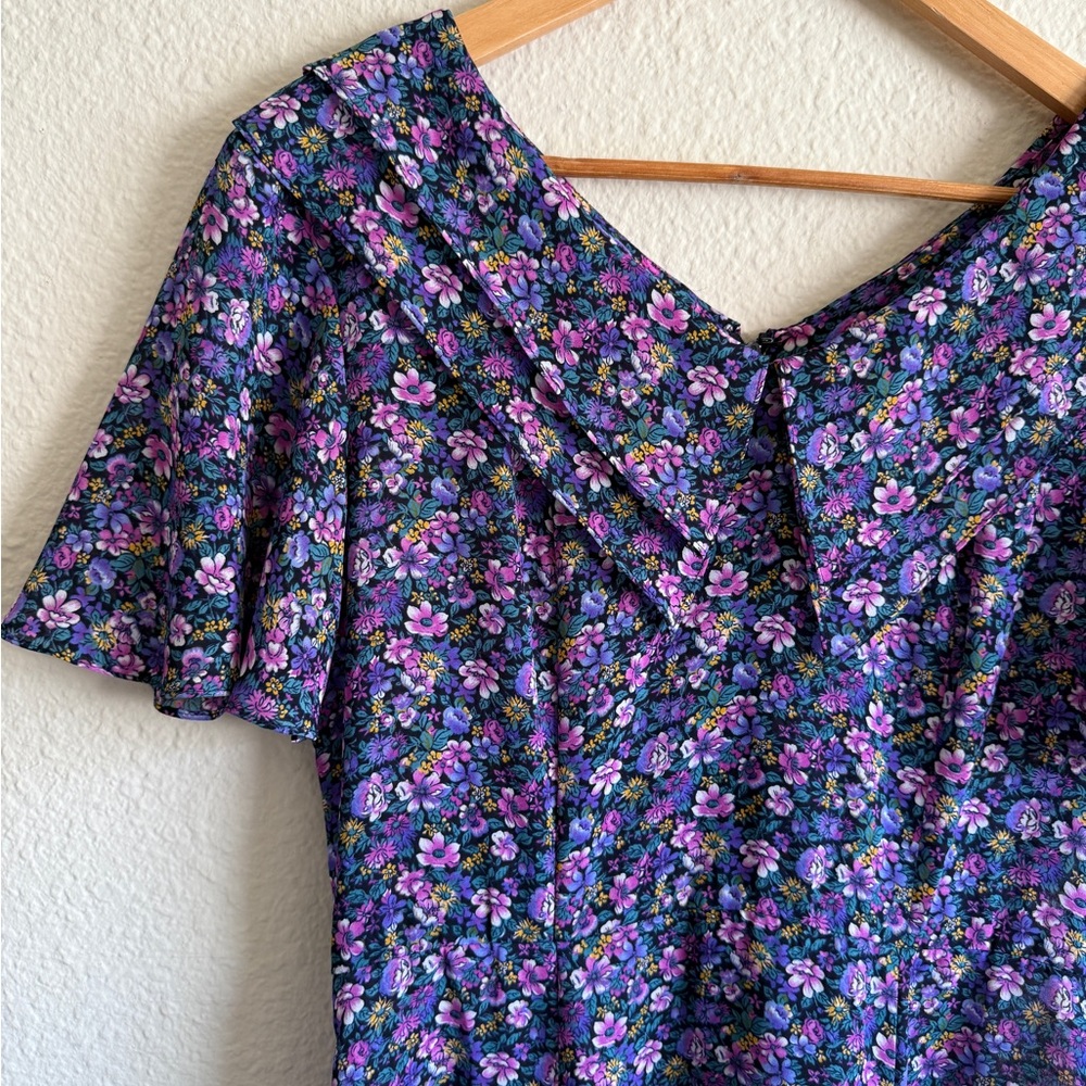 VINGTAGE- Karinstevens Floral Purple Dress- Petites size 6 - Picture 4 of 13